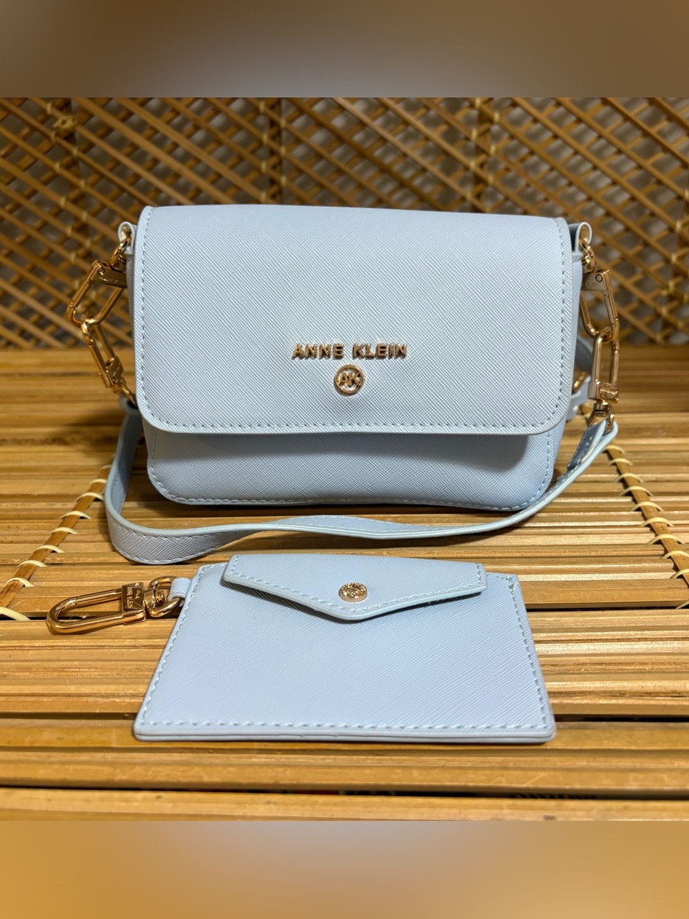 Anne Klein Light Blue Crossbody Bag with Card Wallet